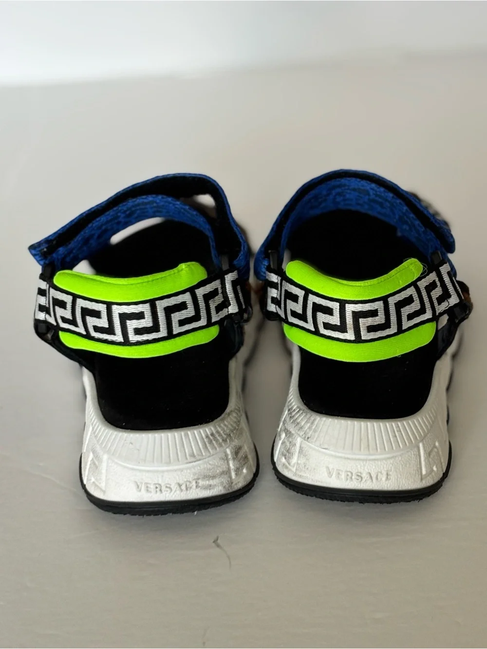 Versace (Italy) Kids, Blue, Brown & Neon Green Animal-Accent Sport Sandals